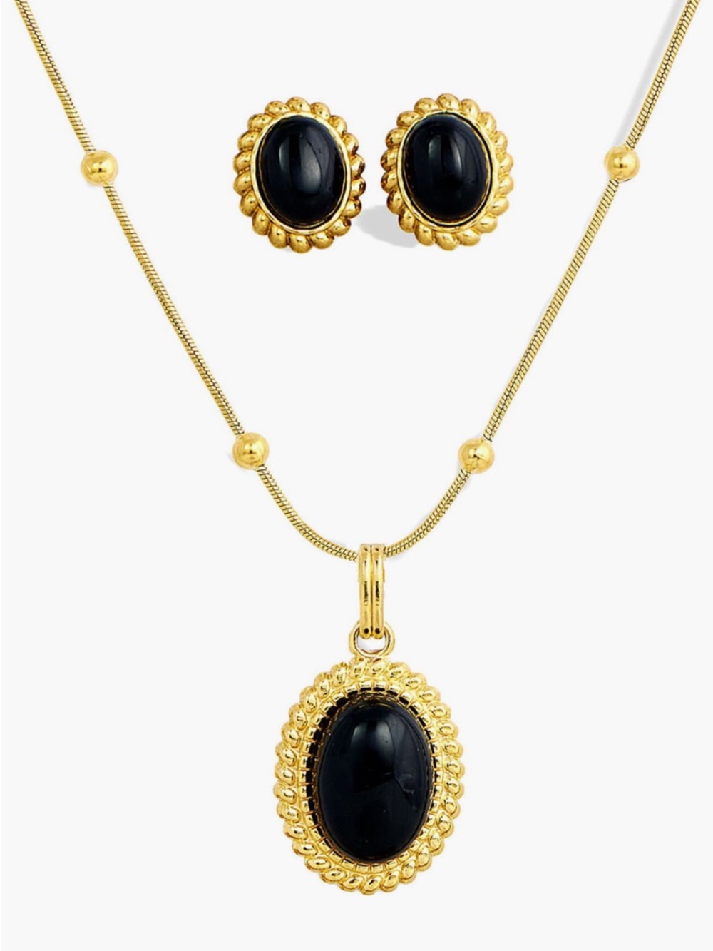 NWT Savvy Cie Jewels Boxed Onyx Stud Earrings & Pendant Necklace Set - Picture 1 of 3